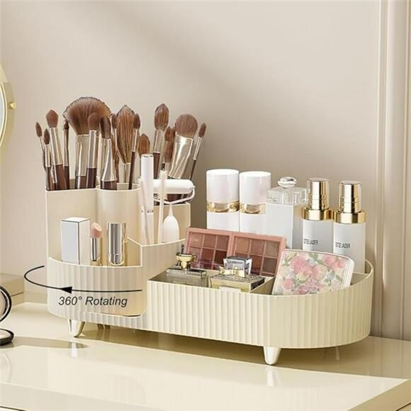 Rotating Makeup Organizer Countertop Storage Tray Brush Holder Vanity Case - Picture 7 of 7